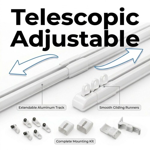 No Cut Required Telescopic Aluminum Alloy Curtain Track, Silent Smooth Sliding Adjustable Extendable Curtain Rail for W