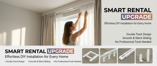 DIY Installation Free Telescopic Aluminum Curtain Rail Track, No Cutting Tools Required Silent Smooth Adjustable