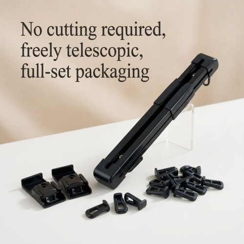Black Finish No Cut Telescopic Aluminum Curtain Track Rail, Adjustable Extendable Silent Smooth 0.65-5.1M Wall Ceiling
