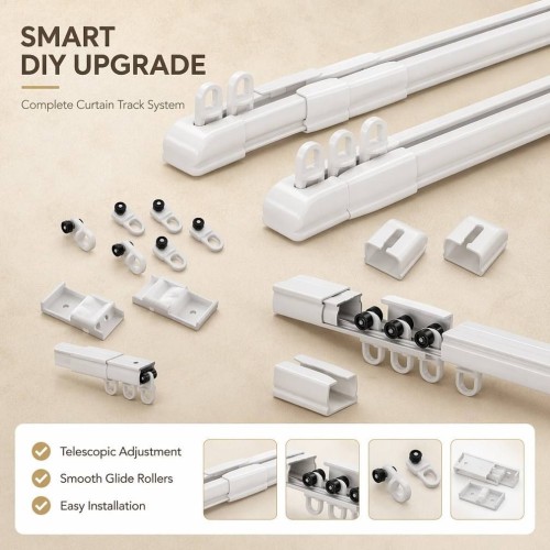 No Cut Required Telescopic Aluminum Alloy Curtain Track, Silent Smooth Sliding Adjustable Extendable Curtain Rail for W