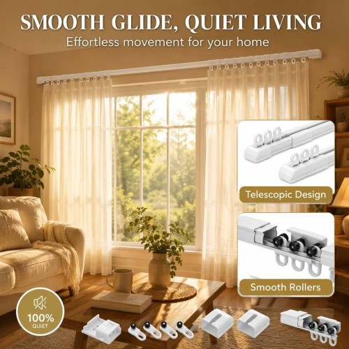No Cut Required Telescopic Aluminum Alloy Curtain Track, Silent Smooth Sliding Adjustable Extendable Curtain Rail for W