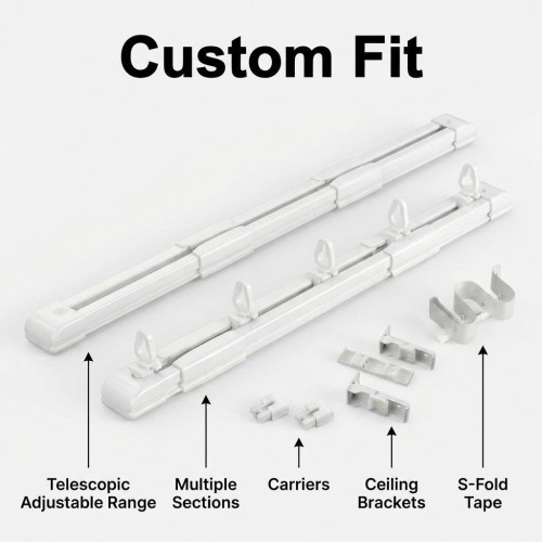 Modern Style Telescopic Curtain Rod Pole Black, Aluminum No Cut Silent Smooth Adjustable 0.65-5.1M Wall Ceiling Mount P