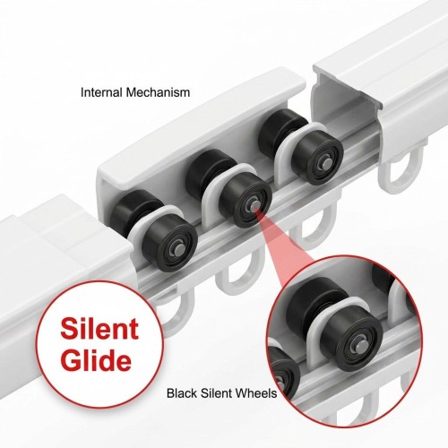 No Cut Required Telescopic Aluminum Alloy Curtain Track, Silent Smooth Sliding Adjustable Extendable Curtain Rail for W