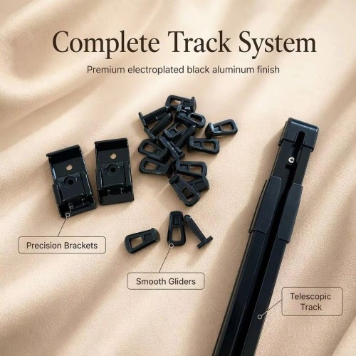 Black Finish No Cut Telescopic Aluminum Curtain Track Rail, Adjustable Extendable Silent Smooth 0.65-5.1M Wall Ceiling